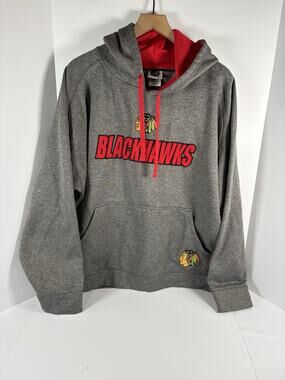 NHL Chicago Blackhawks Hoodie Mens 2XL Gray Red Performance Pullover Sweatshirt